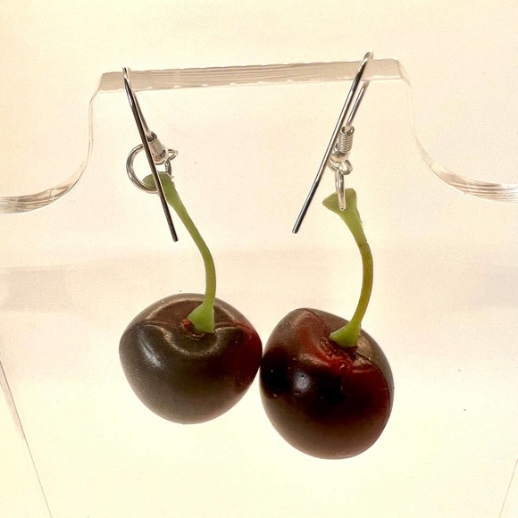 Cherry Earrings - Large Fruit Earrings - Oversized Earrings - Statement Earrings - Picture 6 of 10